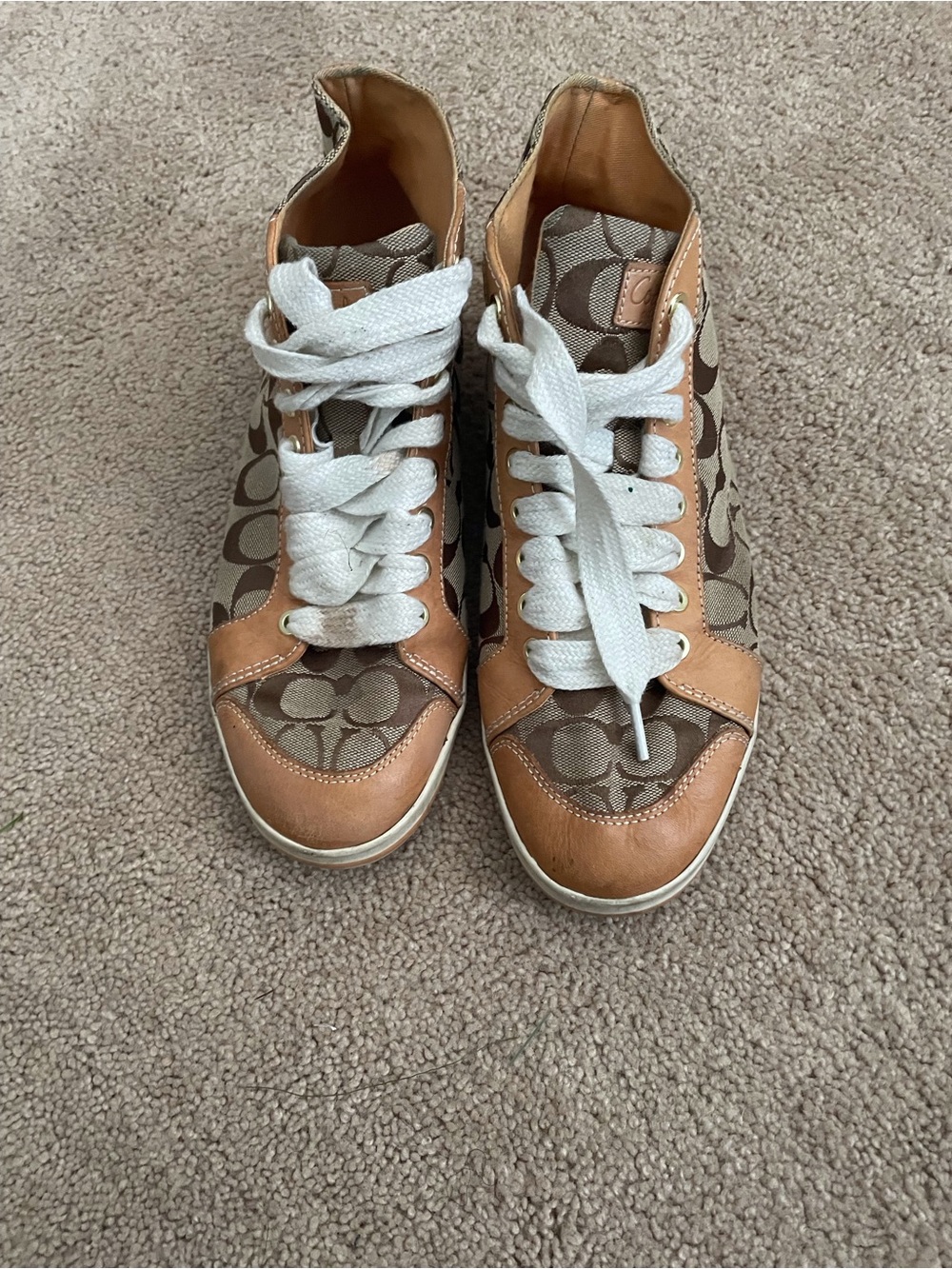 Coach Women Brown Tan Signature High-Top Sneakers